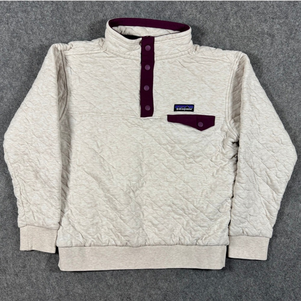Patagonia Pullover Kids XL Purple White Quilted Snap-T Organic Cotton Blend